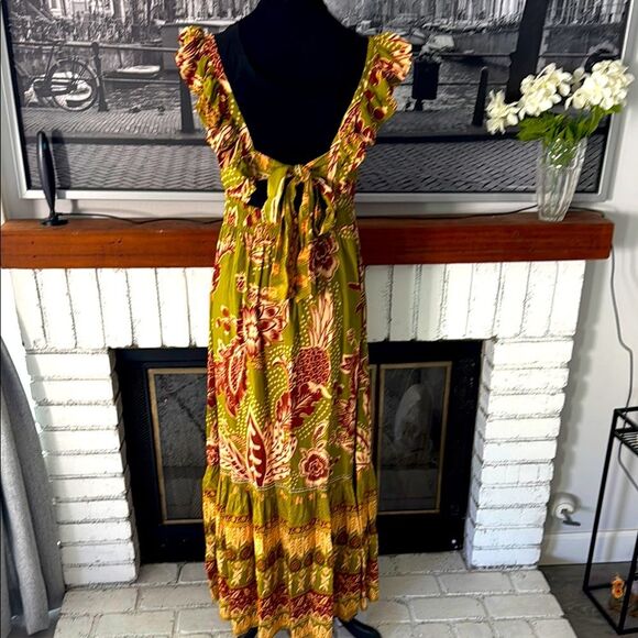 Women’s Maxi Long Dress Sleeveless Ruffle Greem Red Beige Medium Stretch Boho - Picture 4 of 6